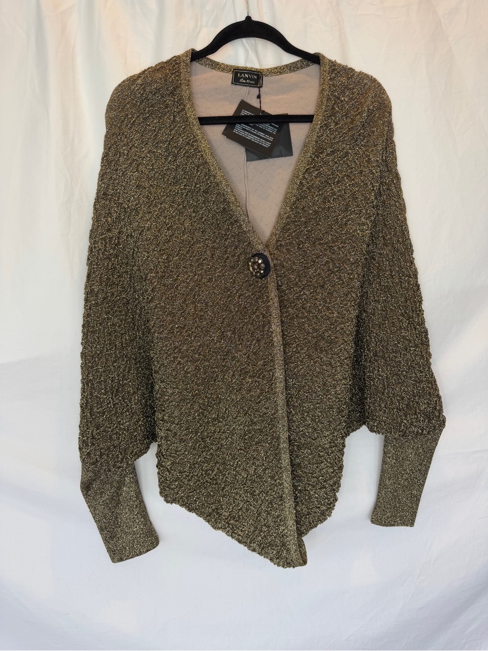 Lanvin NWT Gold Textured Knit Cardigan Sweater & Sequin Button Detail